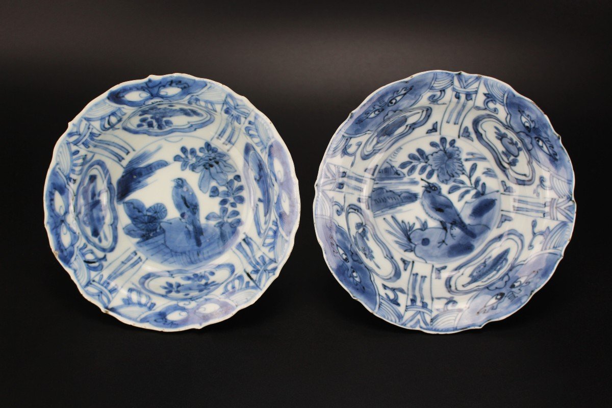 Chinese Porcelain Wanli Kraak Klapmuts Bowls Blue And White Ming Dynasty Antique 17th Century