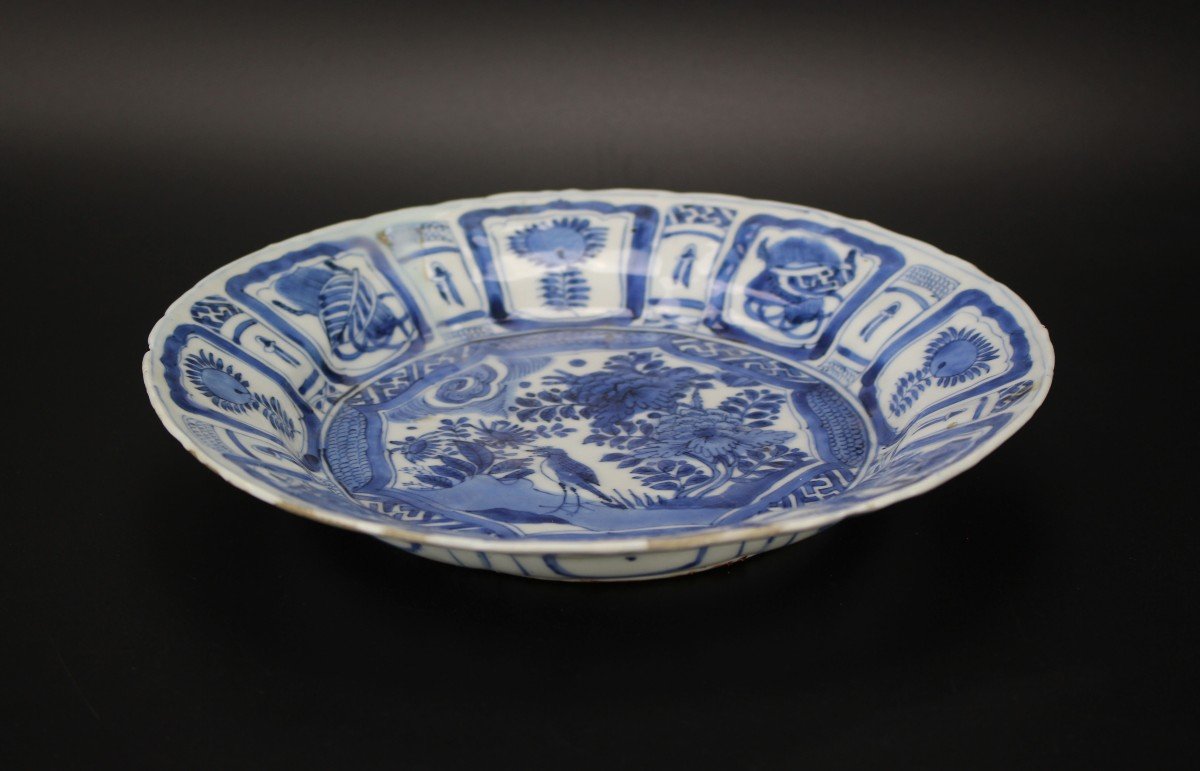 Assiette En Porcelaine Chinoise Wanli Kraak Bleu Et Blanc Dynastie Ming Antique 17ème Siècle-photo-3