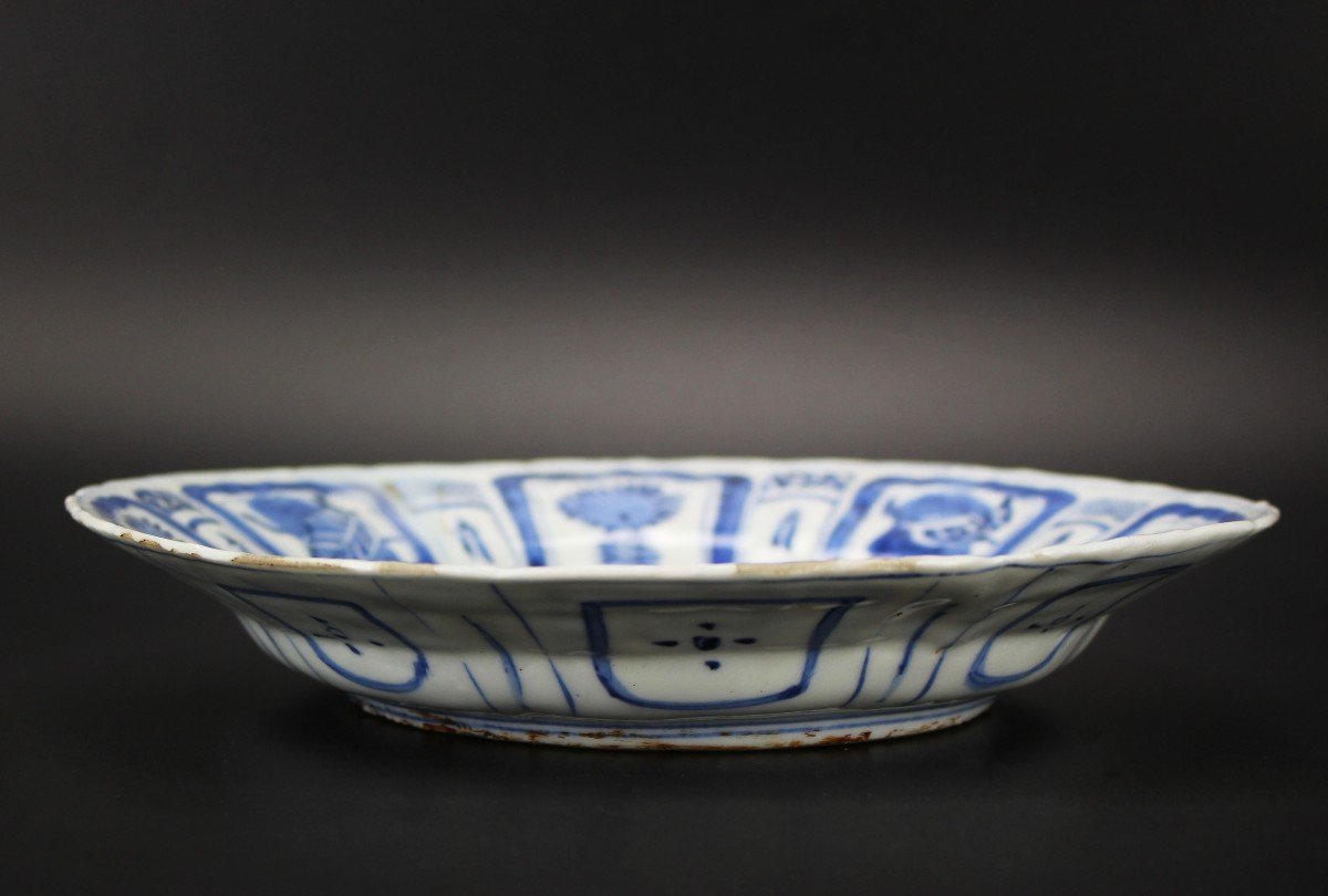 Assiette En Porcelaine Chinoise Wanli Kraak Bleu Et Blanc Dynastie Ming Antique 17ème Siècle-photo-4
