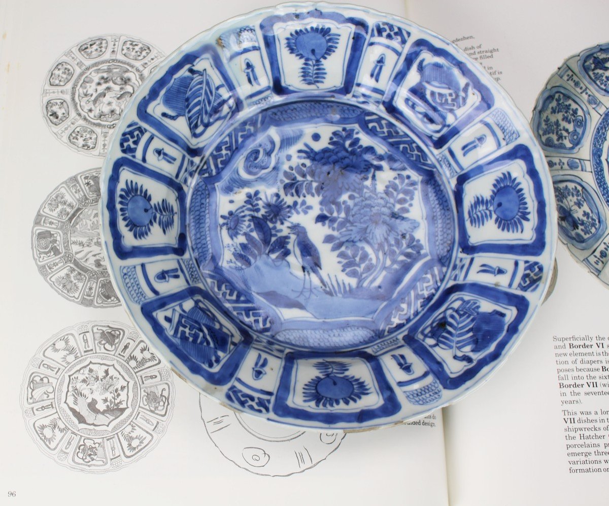 Assiette En Porcelaine Chinoise Wanli Kraak Bleu Et Blanc Dynastie Ming Antique 17ème Siècle-photo-5