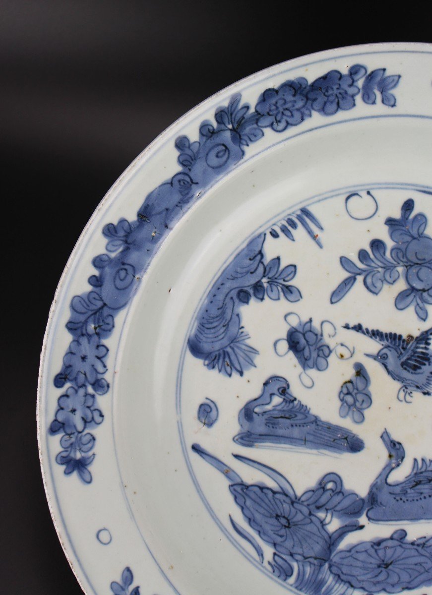 Grande Assiette Jiajing En Porcelaine Chinoise 35 Cm Plat Antique Bleu Et Blanc Dynastie Ming-photo-4