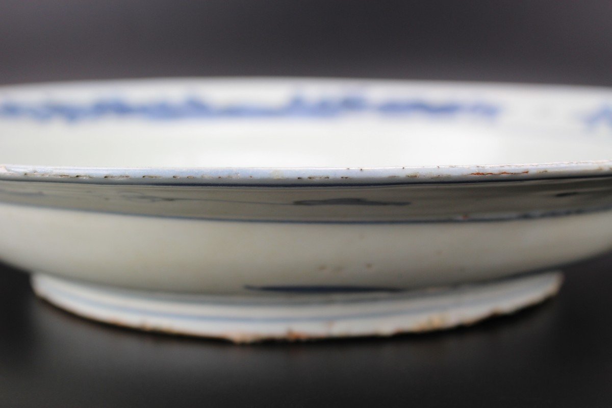 Grande Assiette Jiajing En Porcelaine Chinoise 35 Cm Plat Antique Bleu Et Blanc Dynastie Ming-photo-6