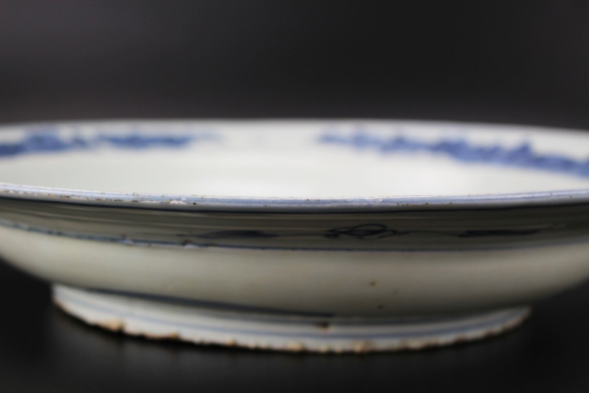Grande Assiette Jiajing En Porcelaine Chinoise 35 Cm Plat Antique Bleu Et Blanc Dynastie Ming-photo-7
