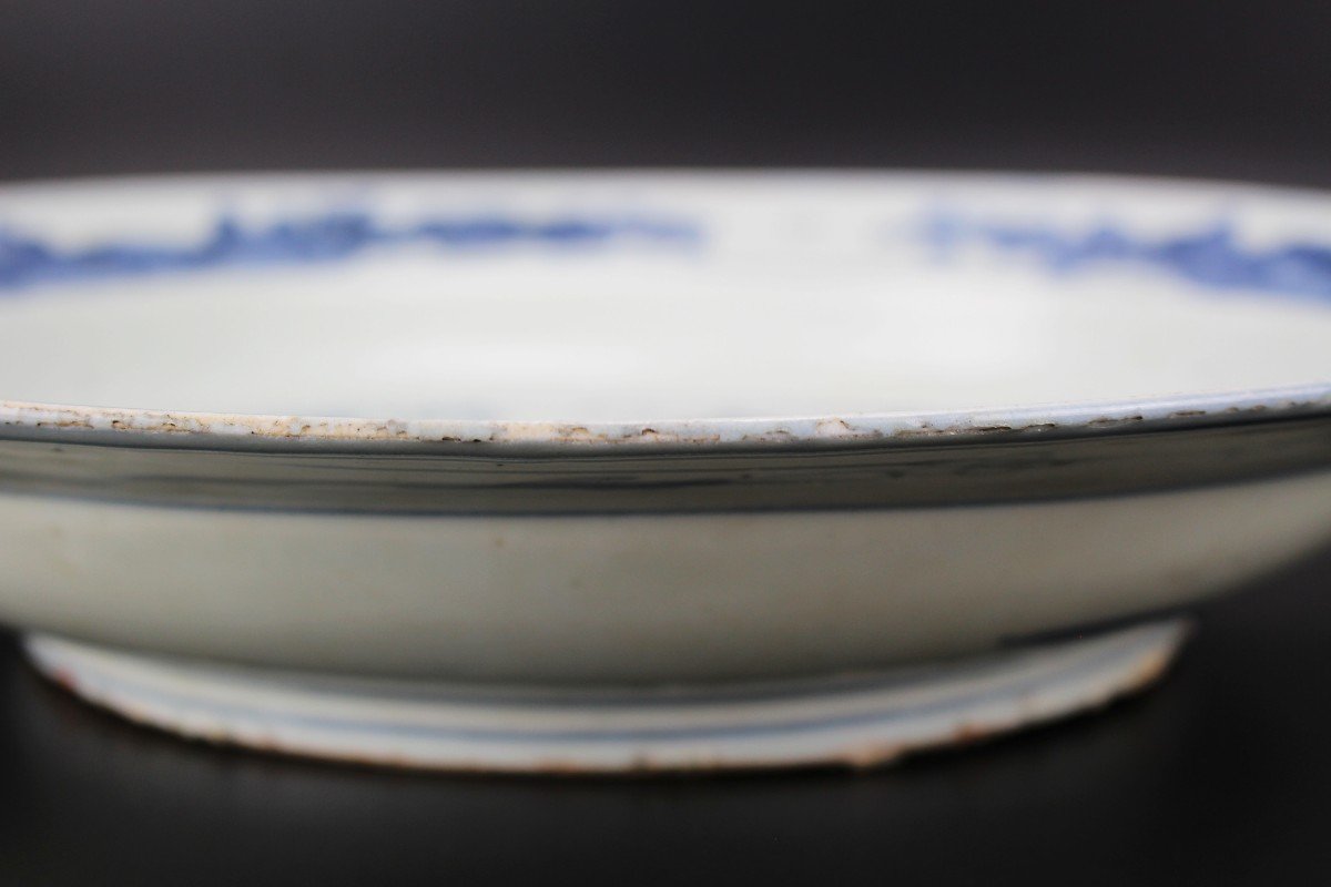 Grande Assiette Jiajing En Porcelaine Chinoise 35 Cm Plat Antique Bleu Et Blanc Dynastie Ming-photo-8