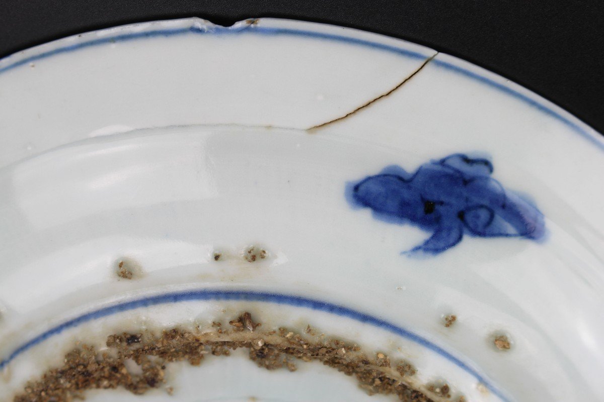 Porcelaine Chinoise Tianqi Chongzheng Plat Bleu Et Blanc Dynastie Ming Antique Assiette Antique-photo-6