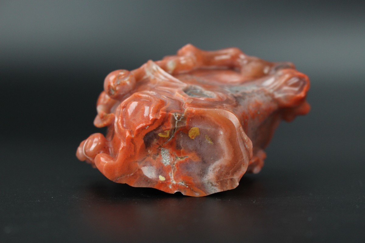 Vase Ou Rondelle De Brosse En Agate De Cornaline Chinoise Dynastie Qing Sculpture 18e Siècle-photo-1