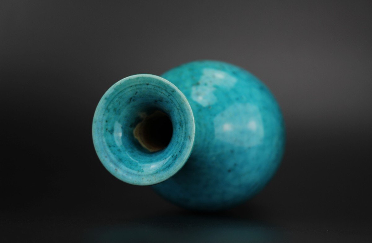 Chinese Porcelain Kangxi Monochrome Turquoise Crackled Vase Qing Dynasty Antique 18th Century -photo-2
