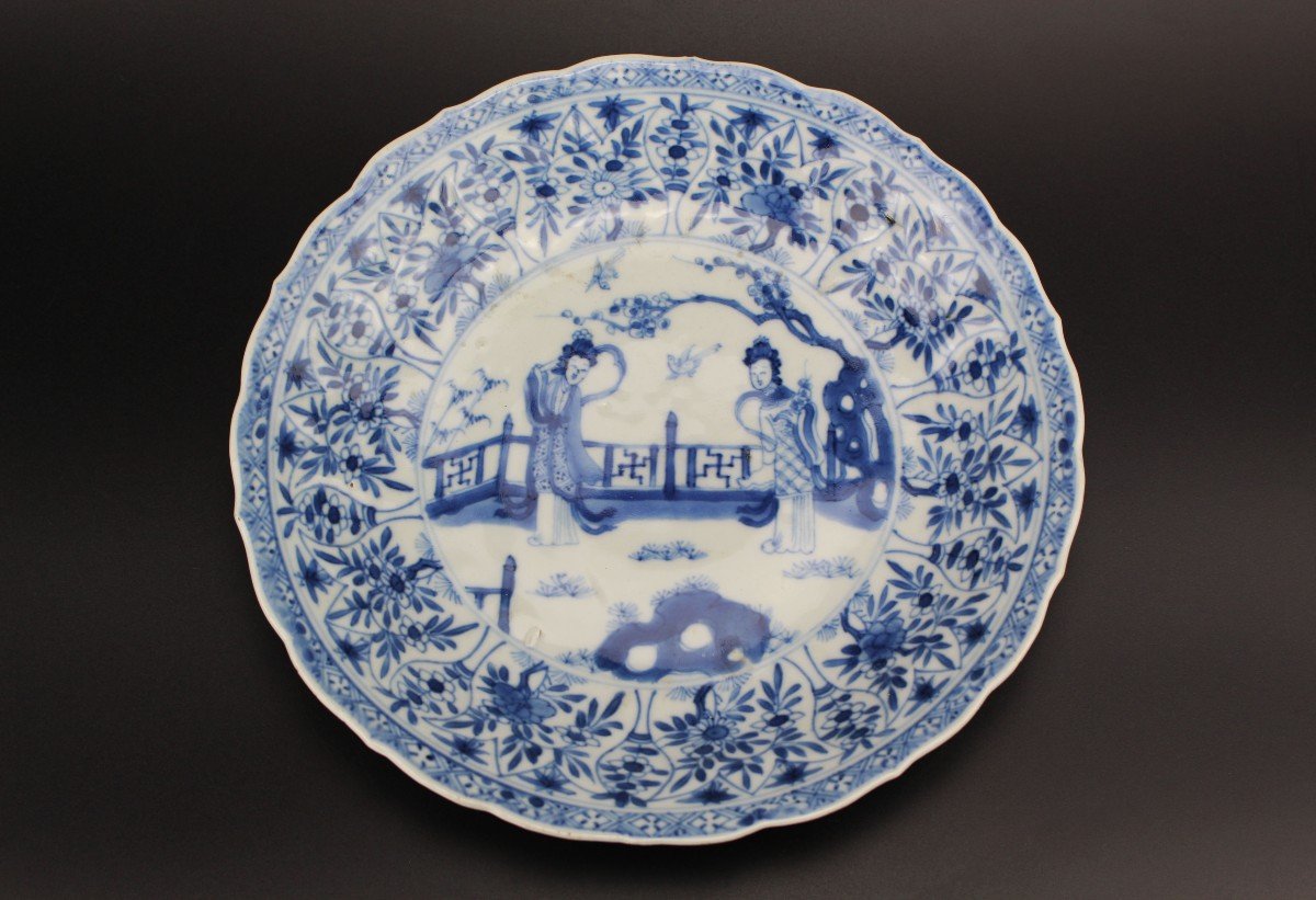 5 Assiettes En Porcelaine Chinoise Kangxi Bleu Et Blanc, Dynastie Qing Antiquités Du XVIIIe S.-photo-5
