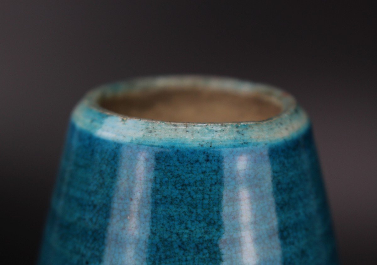 Vase En Porcelaine Chinoise Kangxi Monochrome Turquoise Craquelé, Dynastie Qing XVIIIe Siècle-photo-5