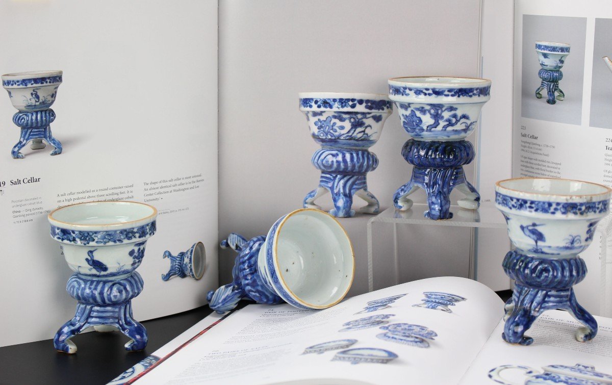 Porcelaine Chinoise Qianlong Bleu Et Blanc 18e Siècle Salières Dynastie Qing Vers 1740-1760-photo-2