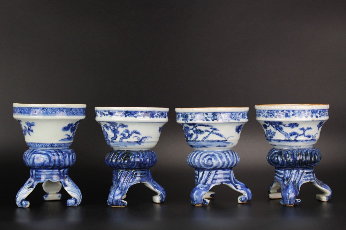 Porcelaine Chinoise Qianlong Bleu Et Blanc 18e Siècle Salières Dynastie Qing Vers 1740-1760-photo-1
