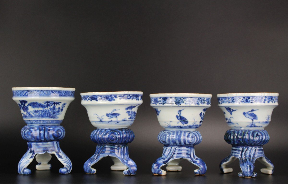 Porcelaine Chinoise Qianlong Bleu Et Blanc 18e Siècle Salières Dynastie Qing Vers 1740-1760