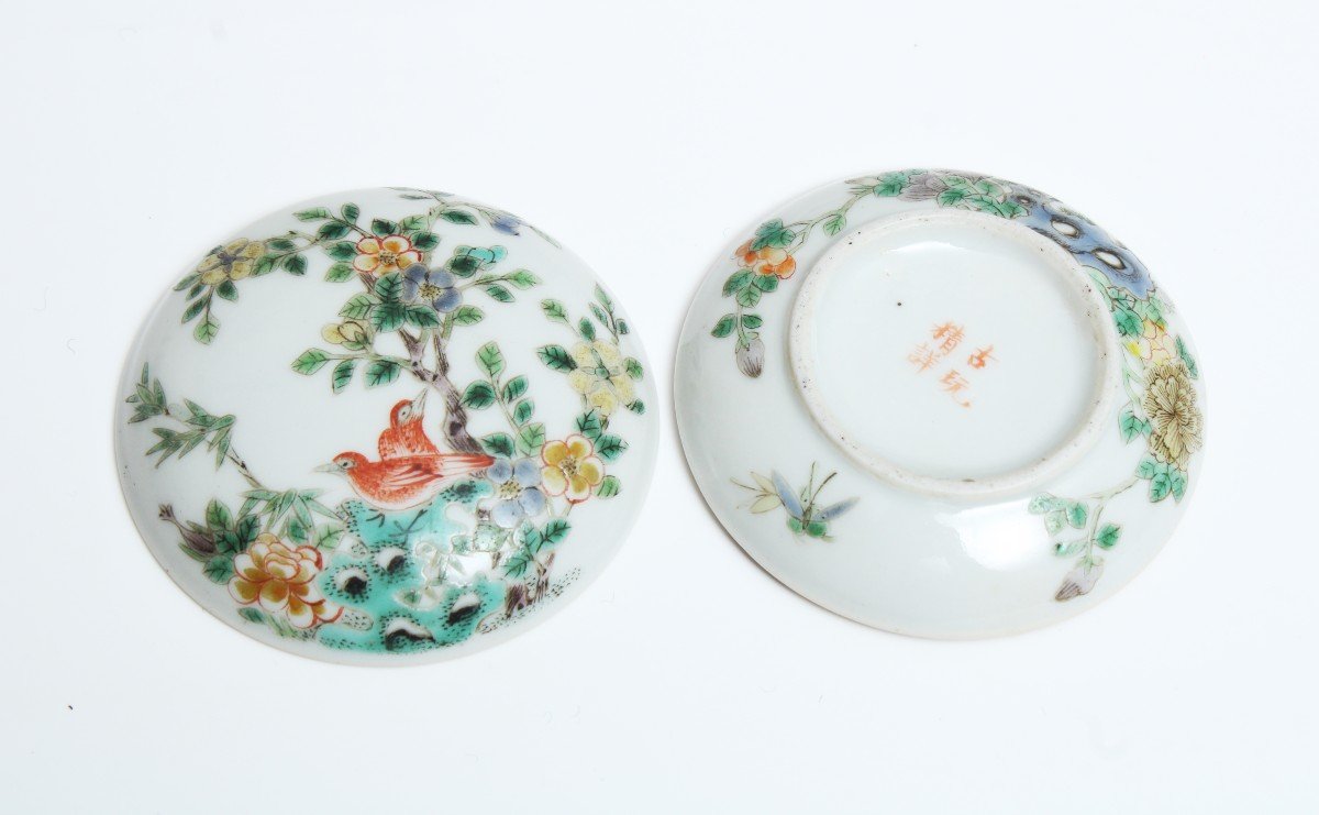 Chinese Porcelain Fencai Seal Paste Box Late Qing Dynasty / Republic Period Early 20th Century-photo-2