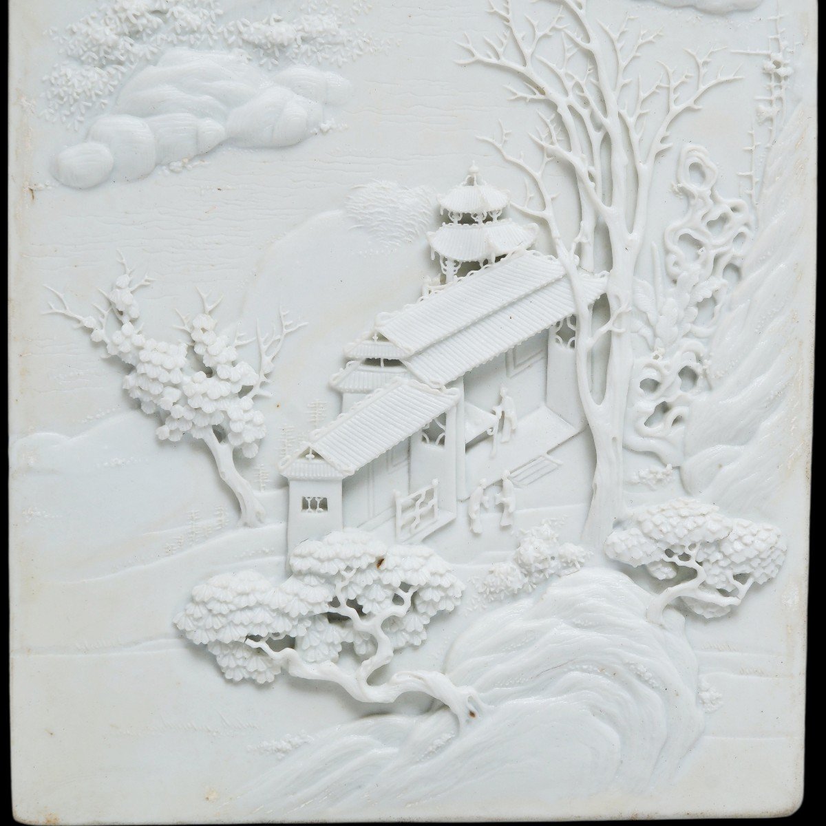 Plaque En Biscuit Blanc Sculpté Porcelaine Chinoise Tongzhi / Guangxu XIXe Siècle Chen Guozhi-photo-3
