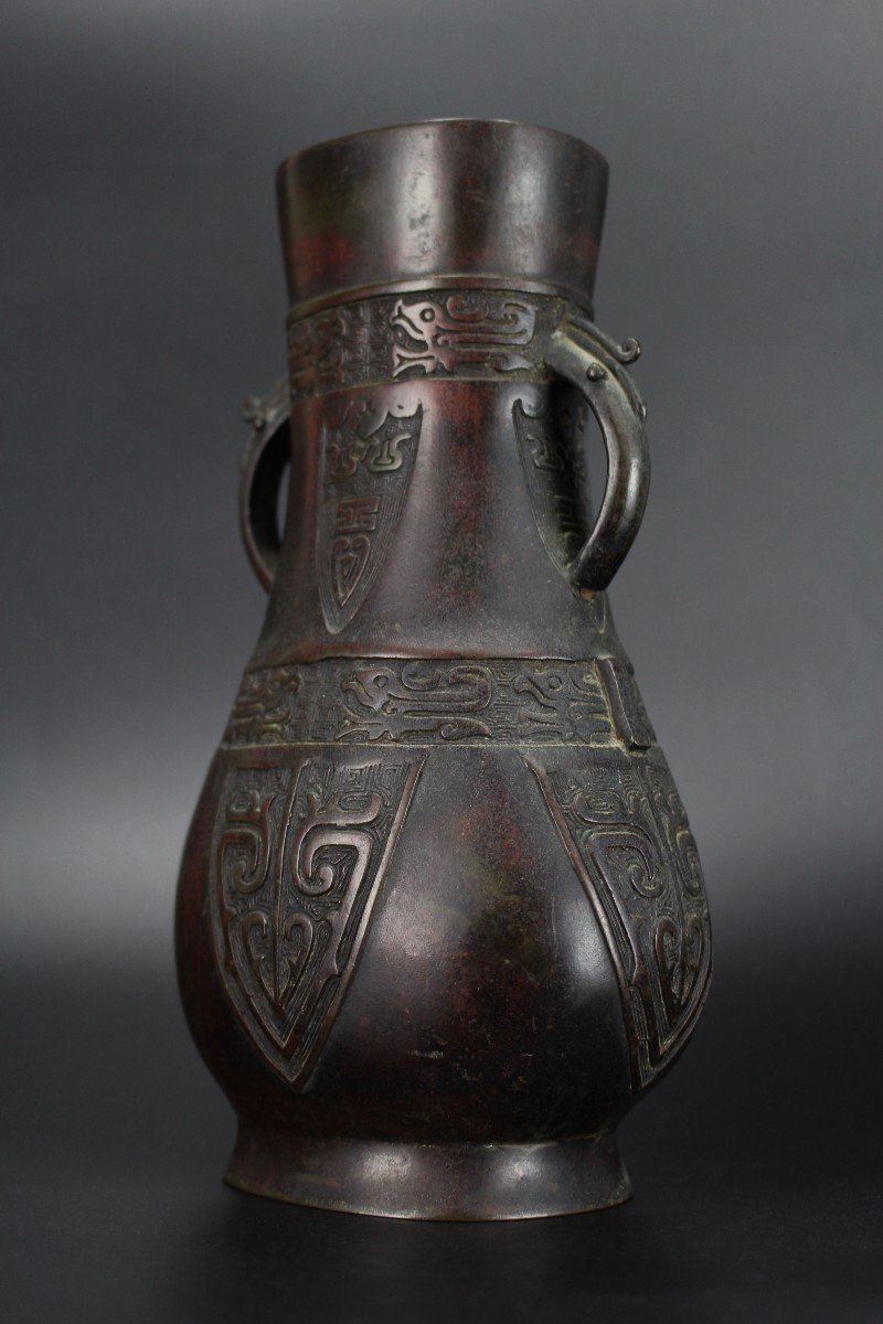 Chinese Bronze Vase Ming Dynasty 16th Century / 17th Century Antique Archaic Flower Vase-photo-2