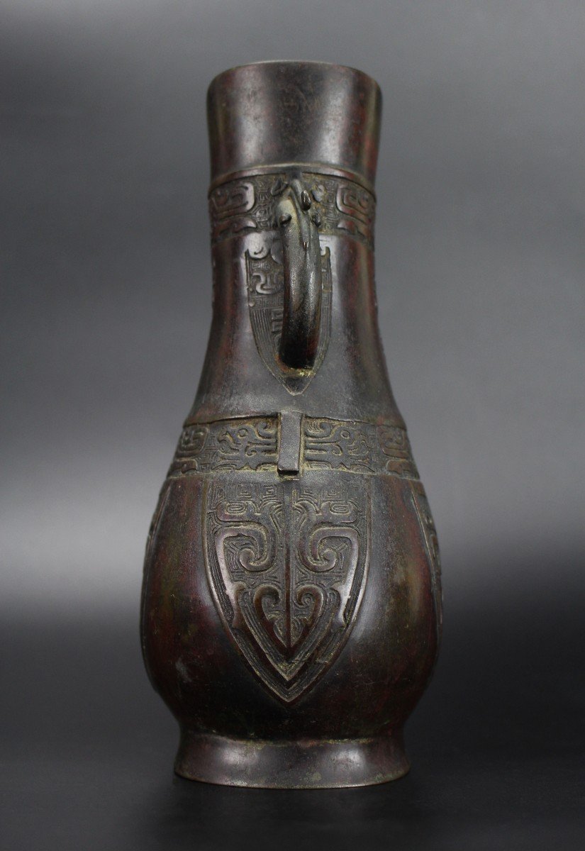 Chinese Bronze Vase Ming Dynasty 16th Century / 17th Century Antique Archaic Flower Vase-photo-5