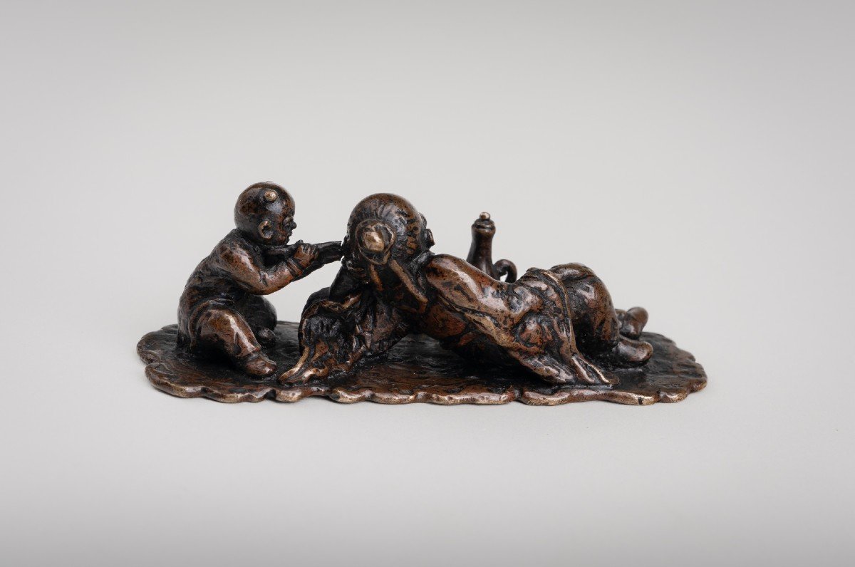 Presse-papier En Bronze Chinois De La Dynastie Ming / Qing Repose-pinceau Sculpture Antique-photo-5