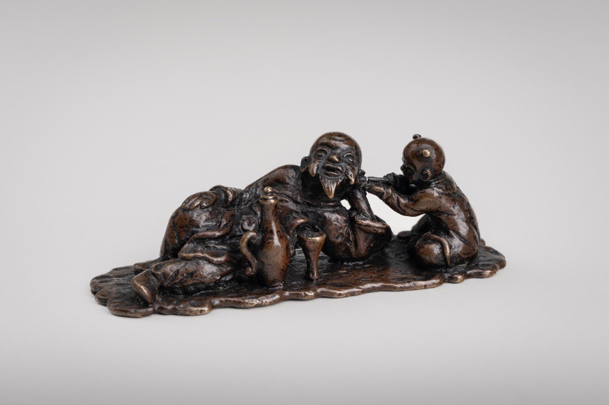 Presse-papier En Bronze Chinois De La Dynastie Ming / Qing Repose-pinceau Sculpture Antique-photo-6