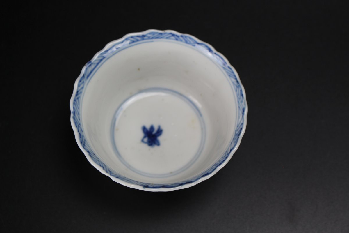 Kangxi Bleu Et Blanc 6 Tasses à Thé Et 8 Soucoupes Marquées Dynastie Qing Antique Porcelaine-photo-6