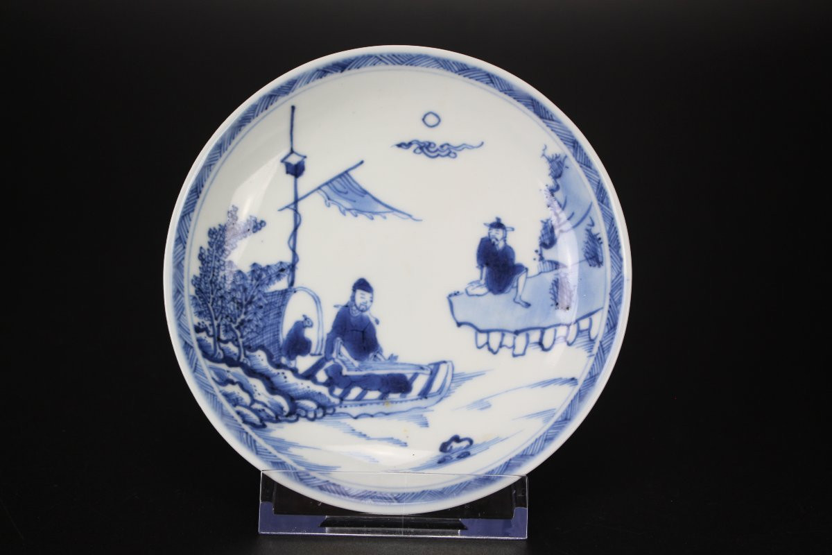 Assiette Soucoupe En Porcelaine Chinoise Kangxi / Yongzheng | Plat à Thé Antique Bleu Et Blanc -photo-2