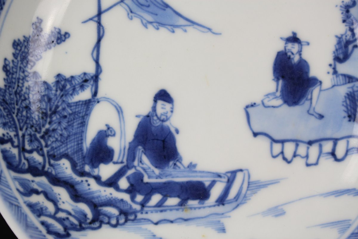 Assiette Soucoupe En Porcelaine Chinoise Kangxi / Yongzheng | Plat à Thé Antique Bleu Et Blanc -photo-3