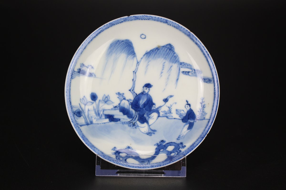 Assiette Soucoupe En Porcelaine Chinoise Kangxi / Yongzheng | Plat à Thé Antique Bleu Et Blanc -photo-5
