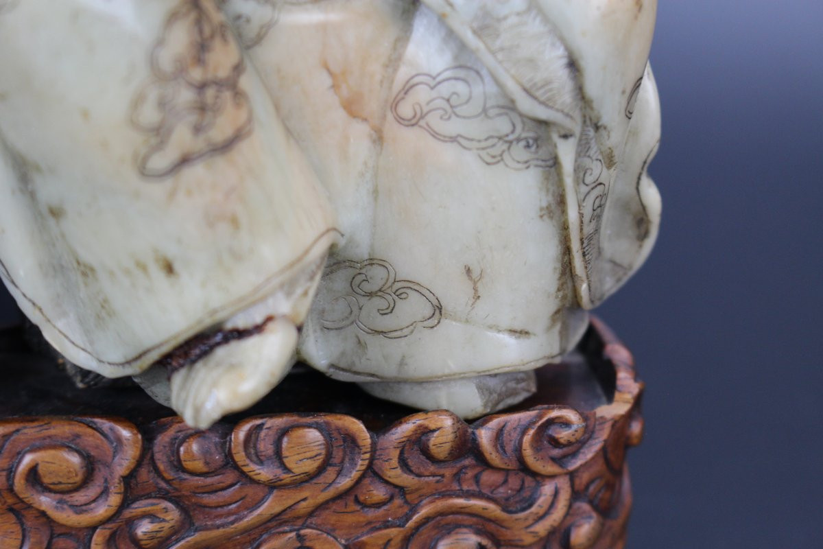 Chinese Soapstone Guanyin Figure 18th / 19th Century Carved Hardstone Sculpture Qing Dynasty-photo-7