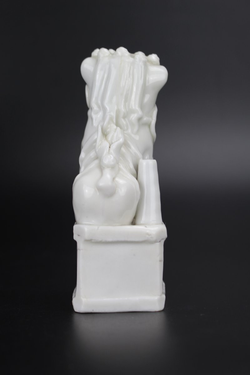 Porte-encens En Porcelaine Chinoise Kangxi Blanc De Chine, Figurine De Lion Foo Sculpture Dehua-photo-1