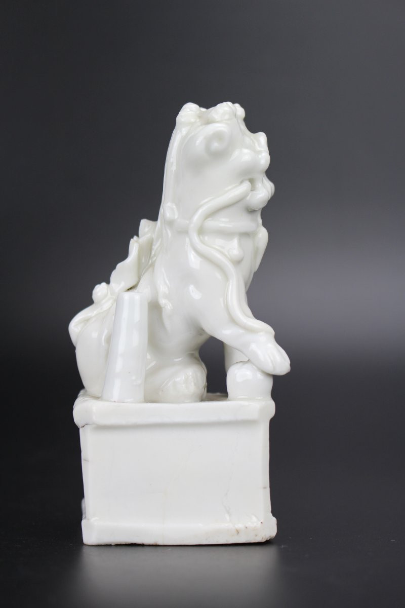 Porte-encens En Porcelaine Chinoise Kangxi Blanc De Chine, Figurine De Lion Foo Sculpture Dehua-photo-2