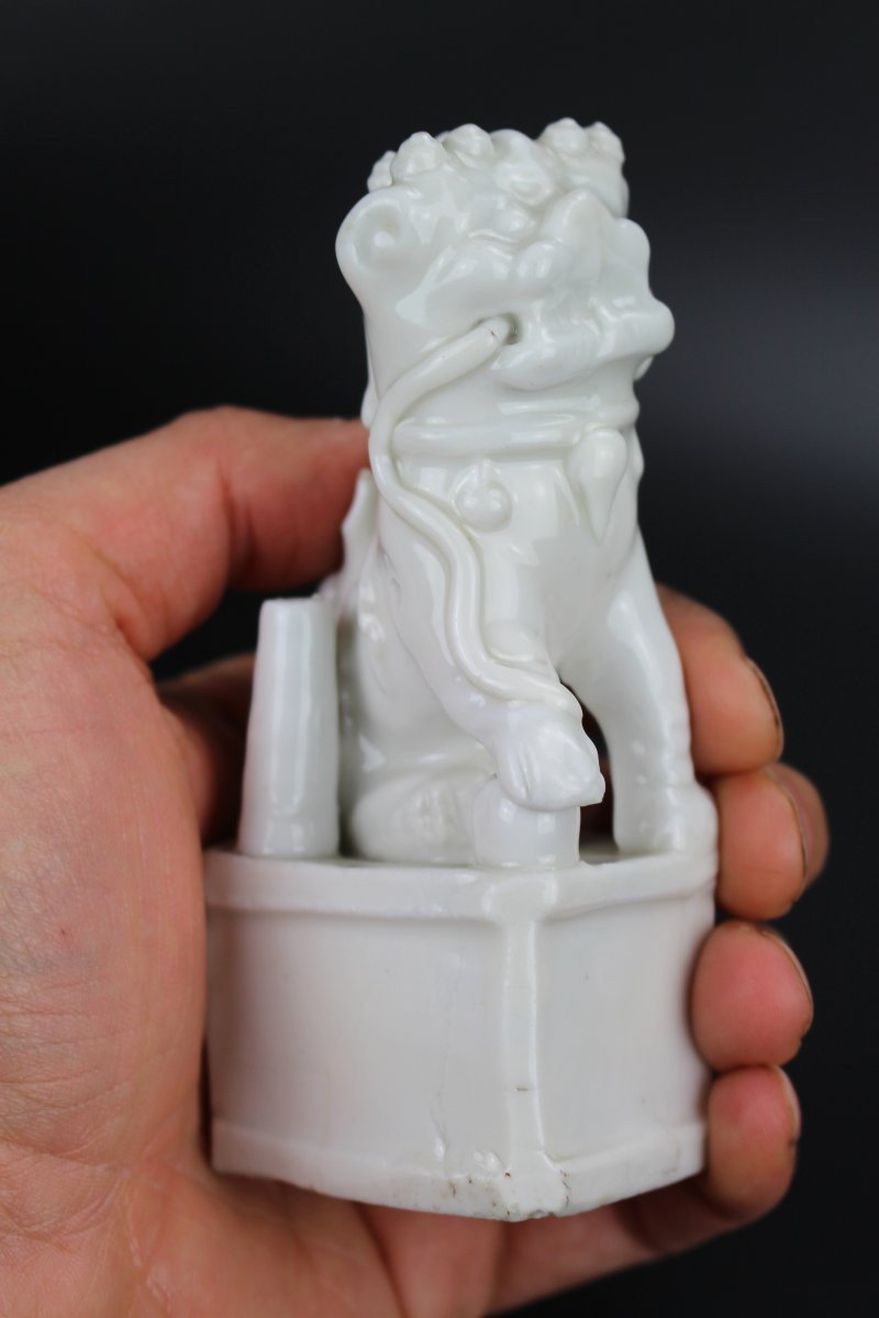 Porte-encens En Porcelaine Chinoise Kangxi Blanc De Chine, Figurine De Lion Foo Sculpture Dehua-photo-5