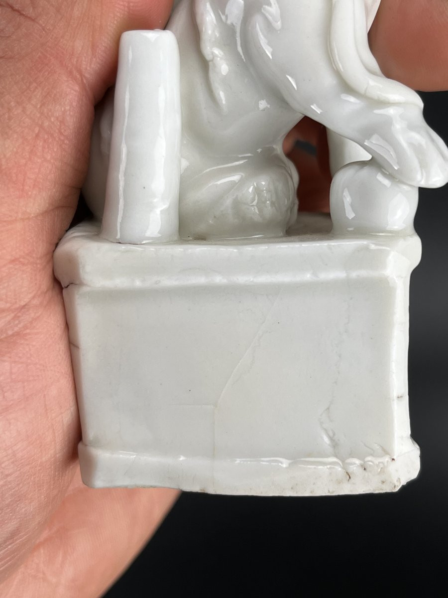 Porte-encens En Porcelaine Chinoise Kangxi Blanc De Chine, Figurine De Lion Foo Sculpture Dehua-photo-6