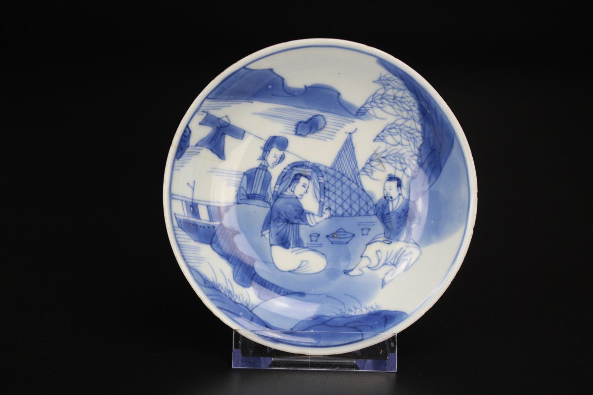 Assiette en porcelaine chinoise Kangxi bleu et blanc du XVIIe siècle, bol de pêcheur Qing-photo-4