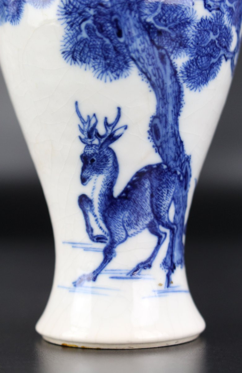 Vase en porcelaine chinoise du XVIIIe siècle, pâte tendre bleue et blanche, vase Huashi antique-photo-3
