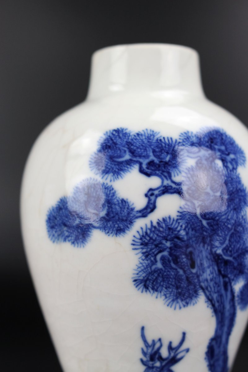 Vase en porcelaine chinoise du XVIIIe siècle, pâte tendre bleue et blanche, vase Huashi antique-photo-4
