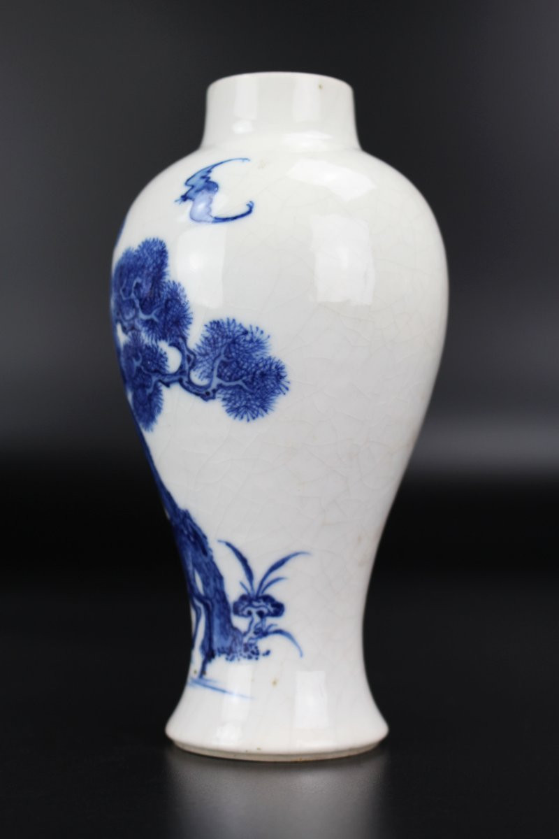 Vase en porcelaine chinoise du XVIIIe siècle, pâte tendre bleue et blanche, vase Huashi antique-photo-2