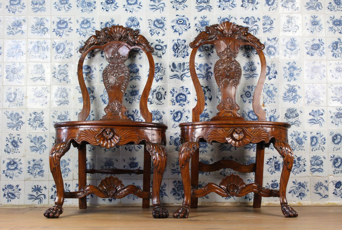 Paire de chaises coloniales hollandaises en bois de satin, Galle, Ceylan, XVIIIe siècle-photo-2