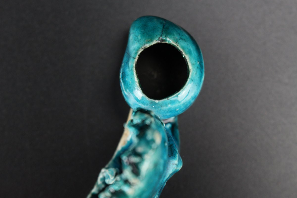 Chinese Porcelain Brush Rest With Turquoise Glaze, "mountain And Peach" Decoration, Kangxi-photo-6