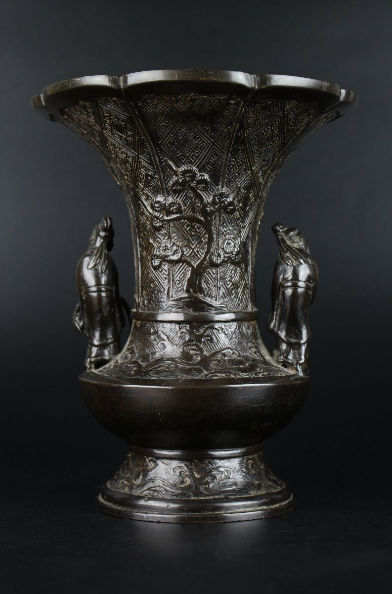 Vase en bronze japonais, époque Edo (1603-1868), première moitié du XVIIe siècle ou XIXe siècle-photo-3