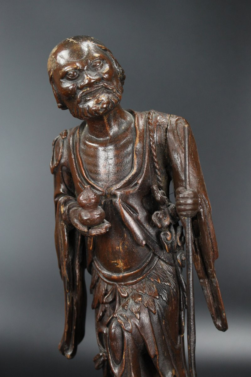 Figurine chinoise en bois laqué de Li Tieguai, dynastie Qing, XVIIIe/XIXe siècle-photo-4