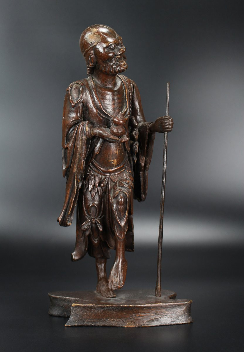 Figurine chinoise en bois laqué de Li Tieguai, dynastie Qing, XVIIIe/XIXe siècle-photo-1