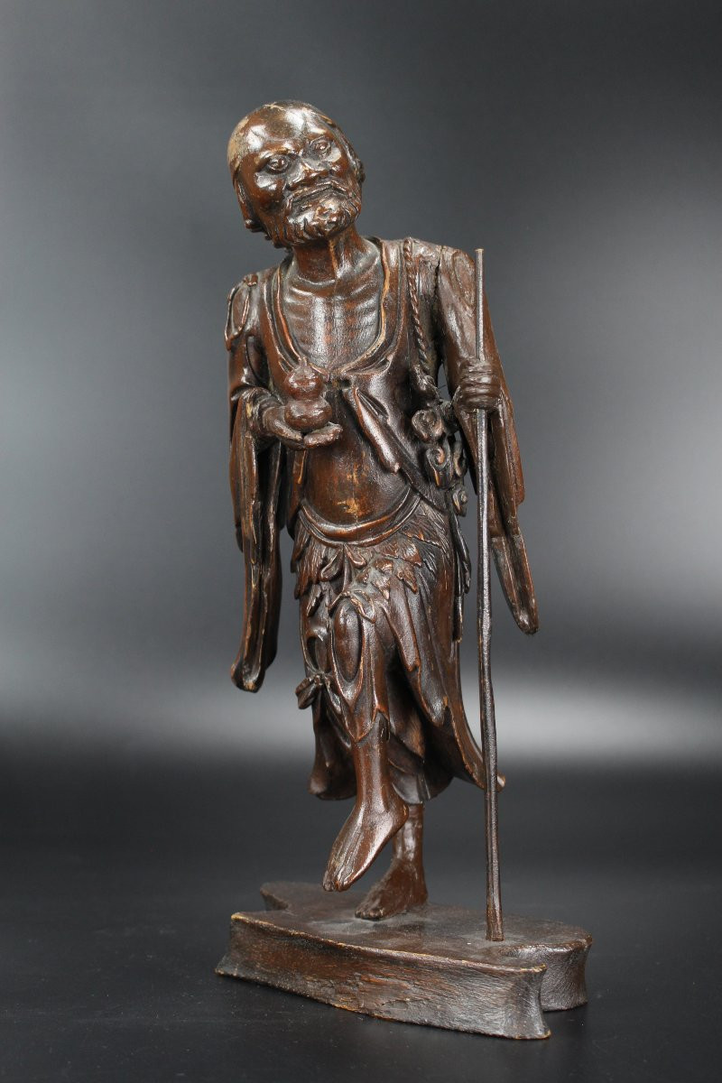 Figurine chinoise en bois laqué de Li Tieguai, dynastie Qing, XVIIIe/XIXe siècle-photo-7