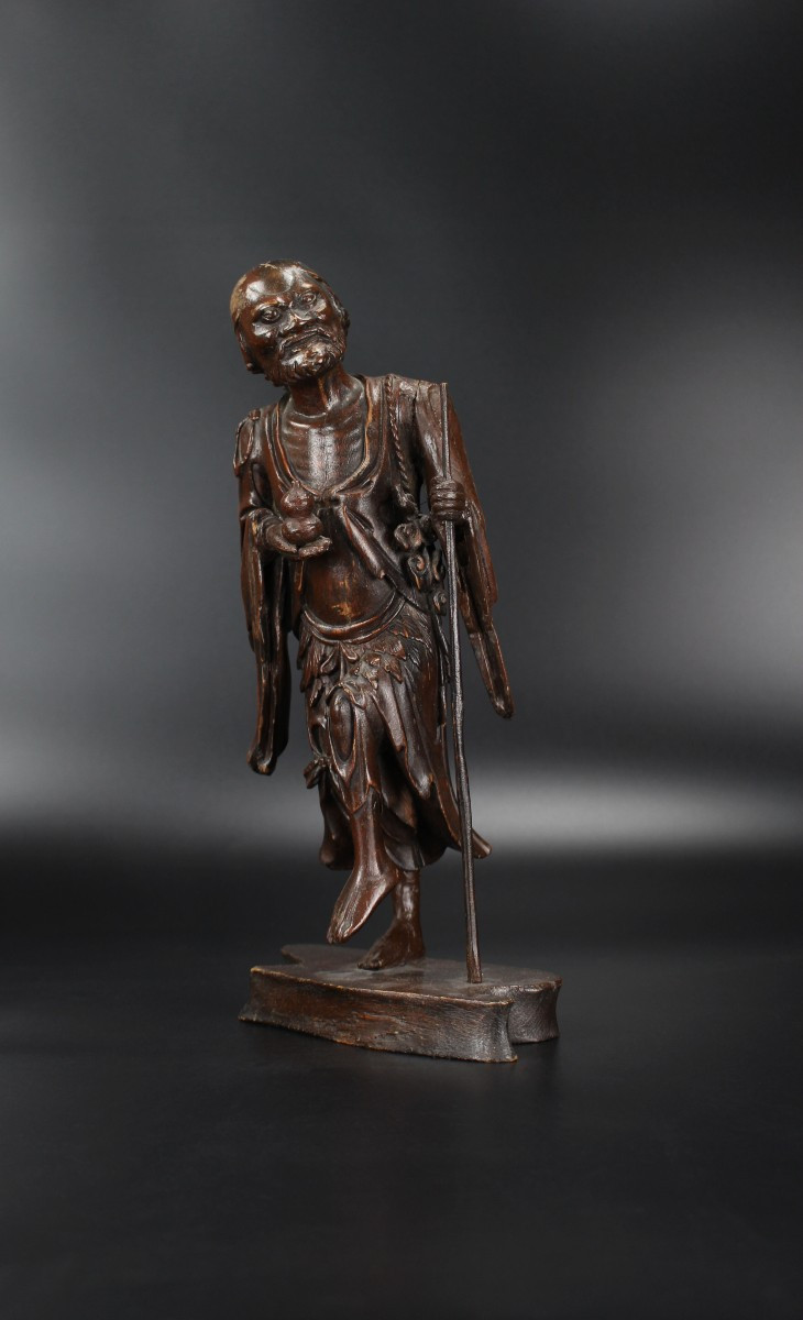 Figurine chinoise en bois laqué de Li Tieguai, dynastie Qing, XVIIIe/XIXe siècle