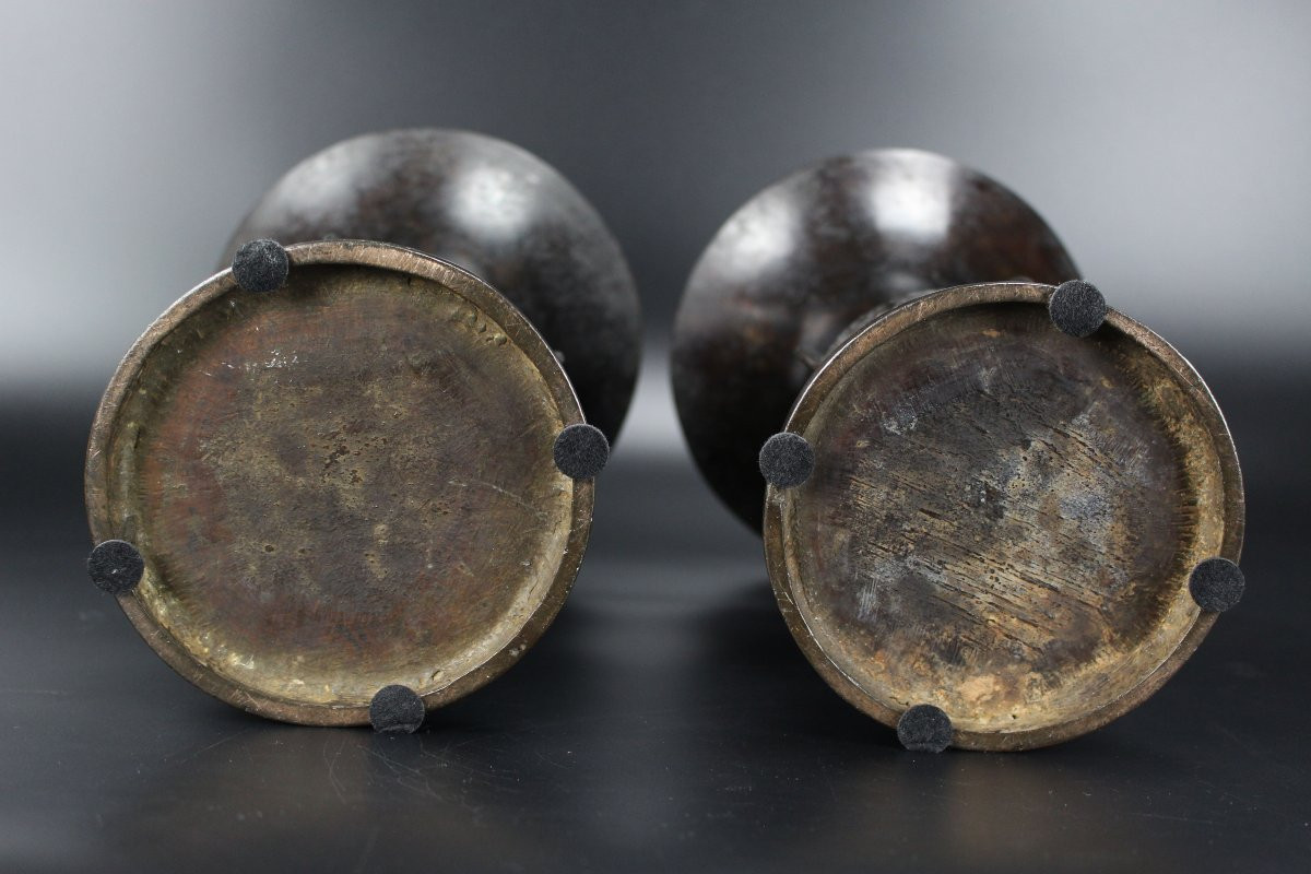 A Pair Of Large Chinese Archaistic Bronze ‘gu' Vases, Ming / Qing Dynasty, 17th-18th Century-photo-4