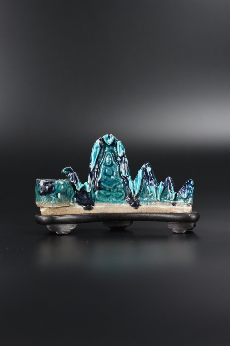 Repose-pinceaux en porcelaine chinoise turquoise, Kangxi et de la dynastie Qing-photo-5