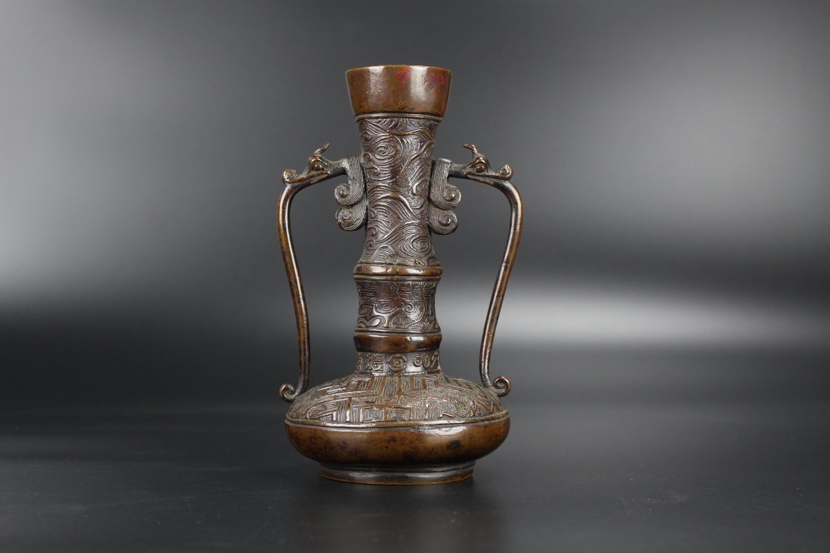Japanese Bronze Archaic Flower Vase, 18th/19th Century, Xuande Marked-photo-2