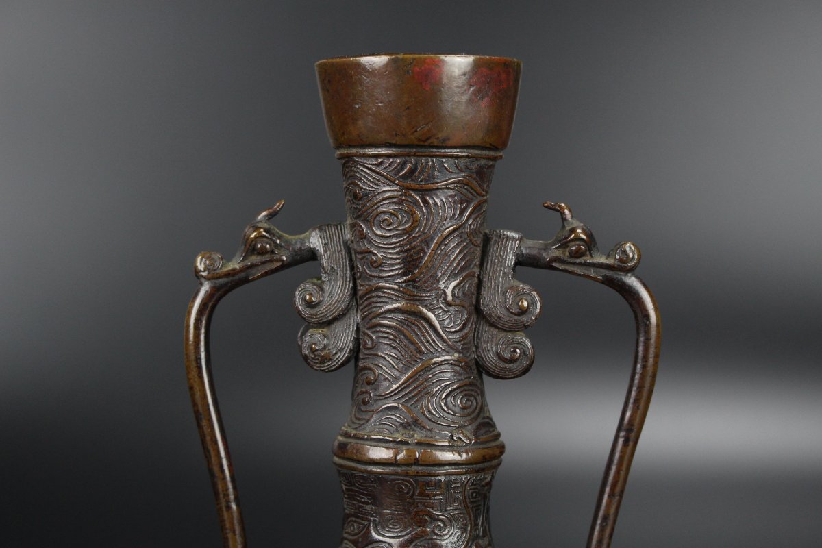 Japanese Bronze Archaic Flower Vase, 18th/19th Century, Xuande Marked-photo-4