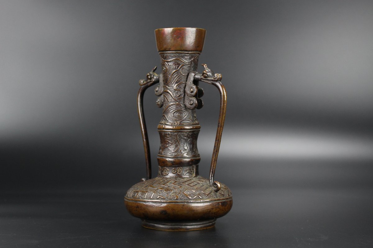 Japanese Bronze Archaic Flower Vase, 18th/19th Century, Xuande Marked-photo-2