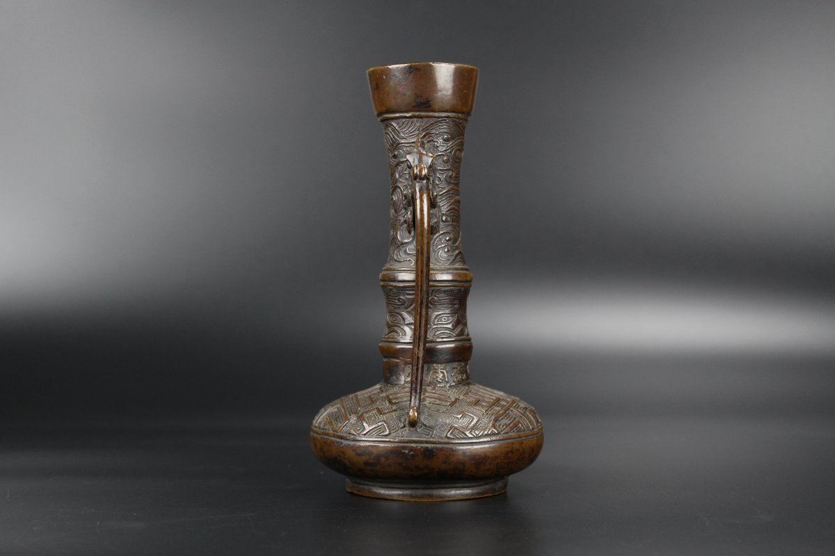Japanese Bronze Archaic Flower Vase, 18th/19th Century, Xuande Marked-photo-5