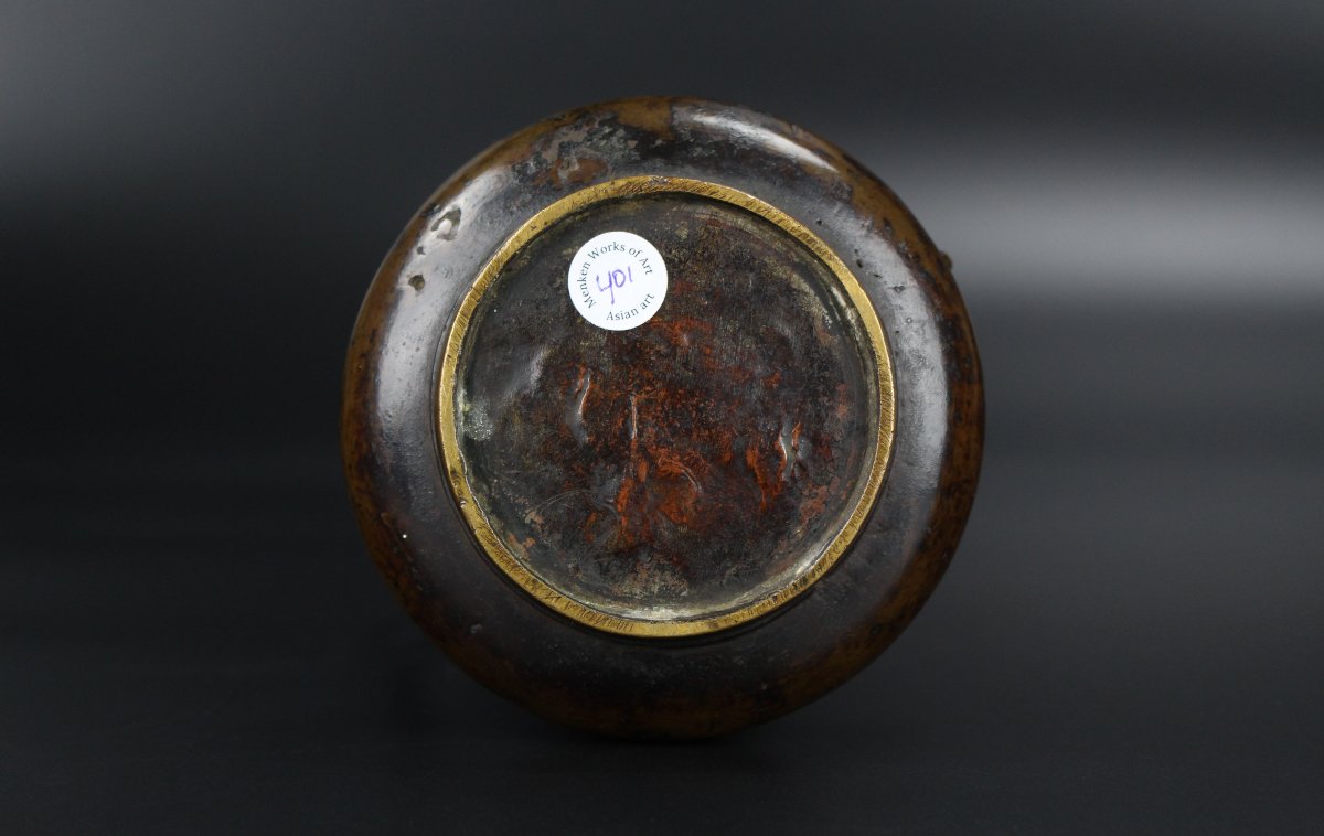 Japanese Bronze Archaic Flower Vase, 18th/19th Century, Xuande Marked-photo-7