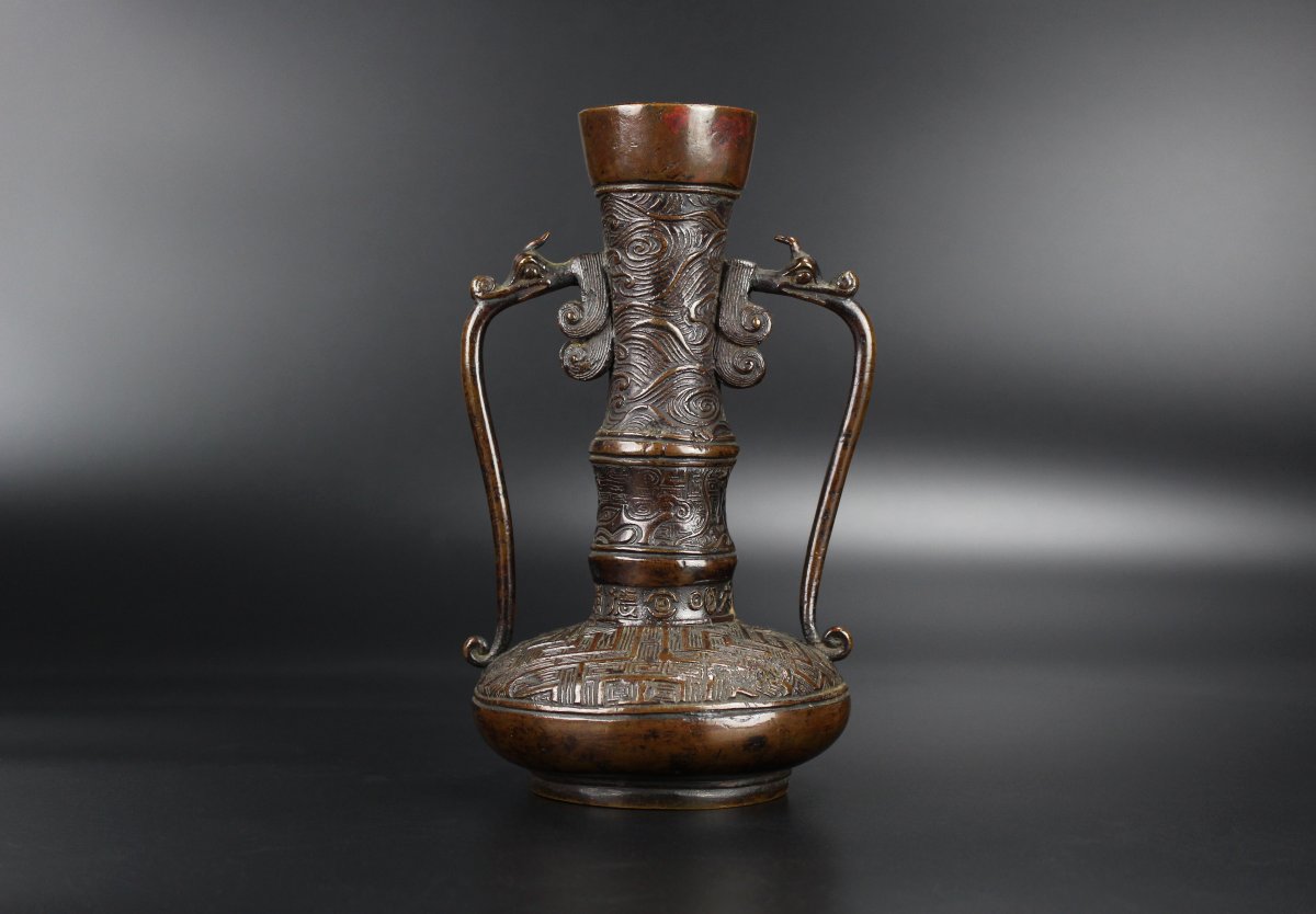 Japanese Bronze Archaic Flower Vase, 18th/19th Century, Xuande Marked